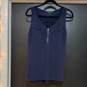 Premium Navy Sleeveless V-Neck Blouse